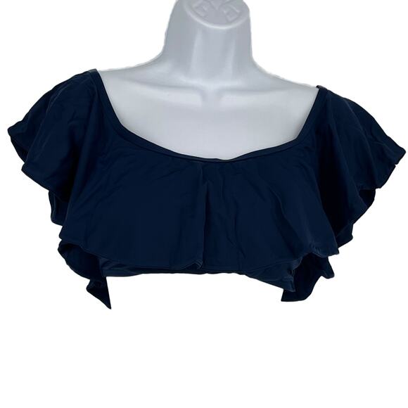 Ruffle Bandeau Bikini Swimsuit Top in Navy XS - Picture 1 of 4